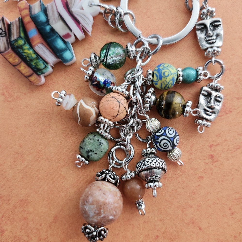 Book Purse Charm or Keychain Jasper Stone Glass Handcrafted